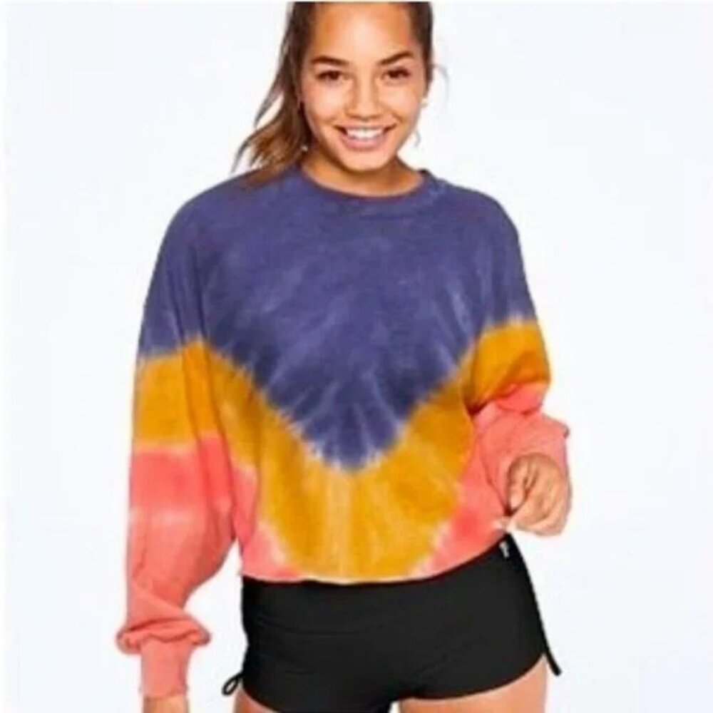 PINK Victoria's Secret Tie-Dye Crop Sweatshirt Long Sleeve Unfinish Hem Size M